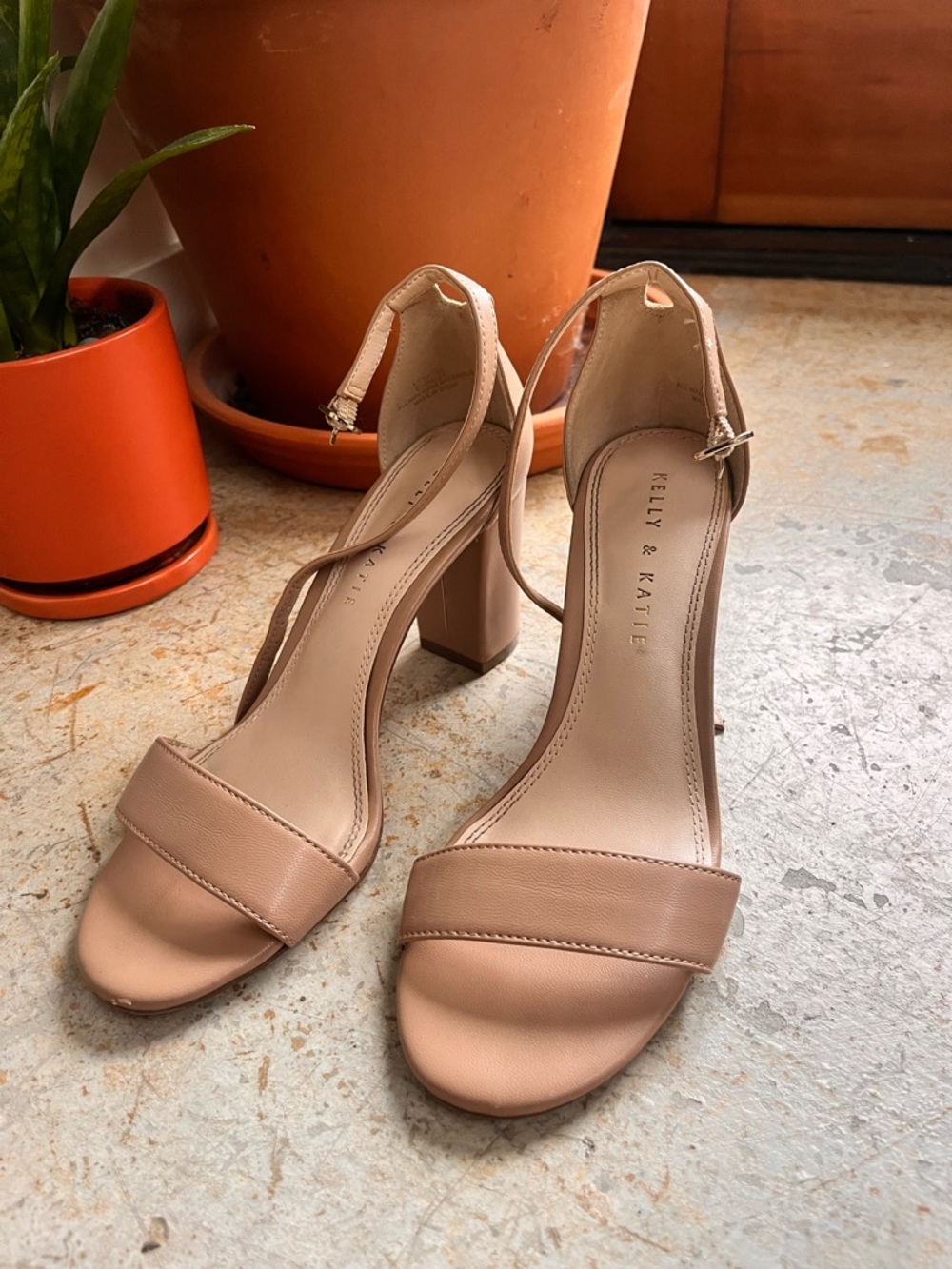 Kelly & Katie Blush-Tan Block Heel Ankle Strap Sandals